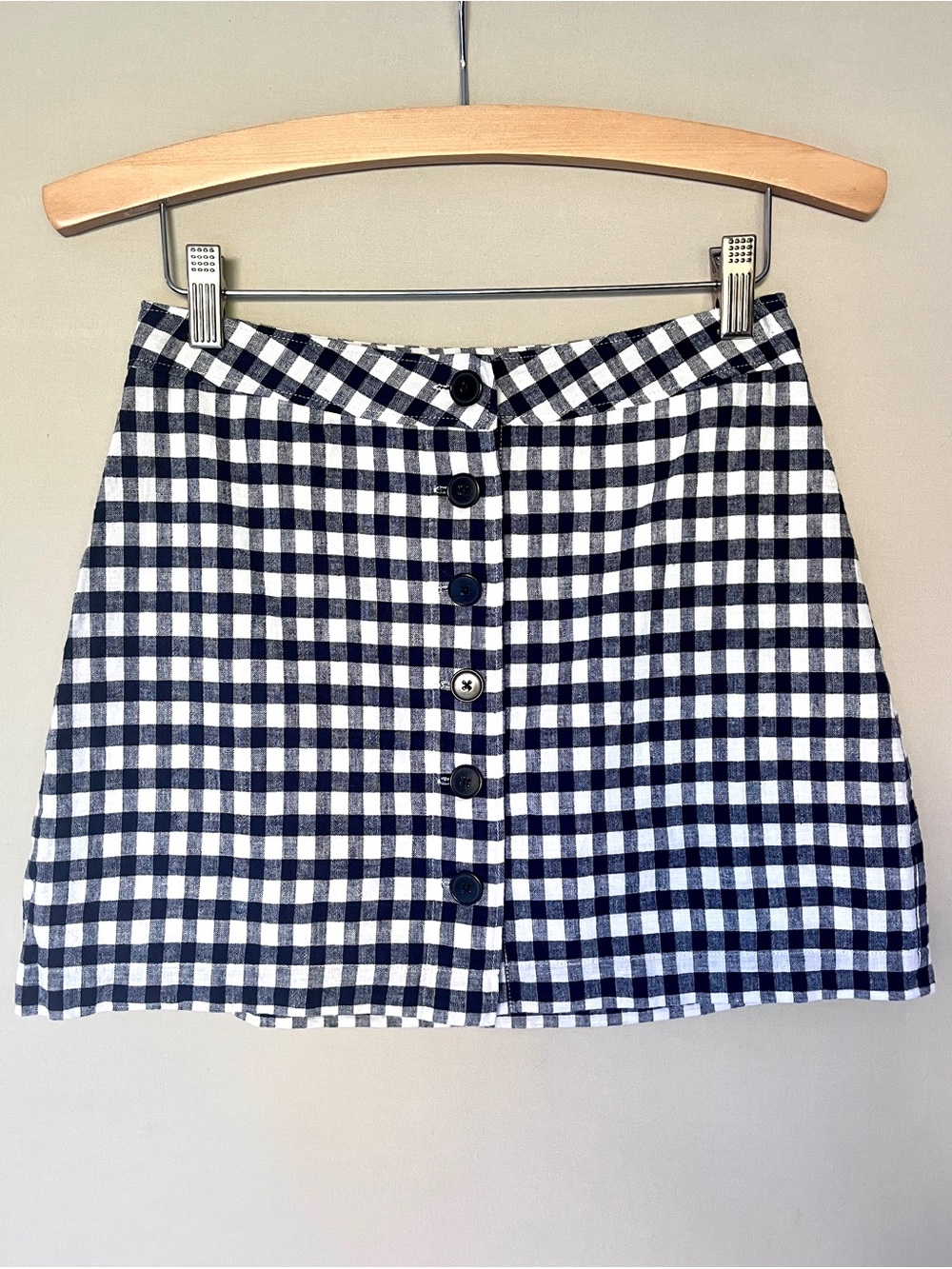 Sunday Best Aritzia Linen Blend Gingham Button Front Mini Skirt Size 0
